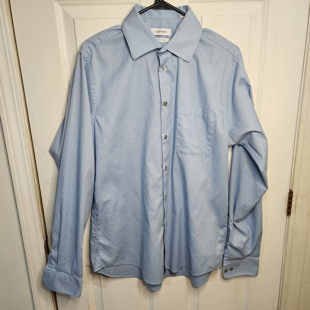 Calvin Klein Men's Light Blue Long-sleeve Button-down Dress Shirt Size Large L
